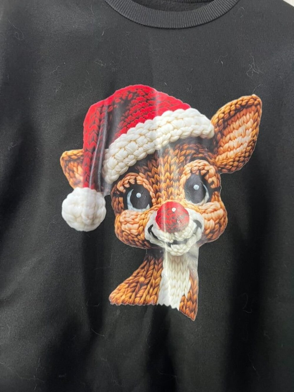 Shein Black Christmas Reindeer Sweatshirt Santa Hat Holiday Crewneck Small - Picture 2 of 4